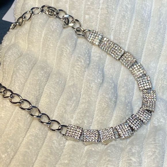 NWT 💎 DESIGNER INSPIRED SPRITZ STATEMENT NECKLACE STUNNING SILVER CZs - Picture 10 of 14